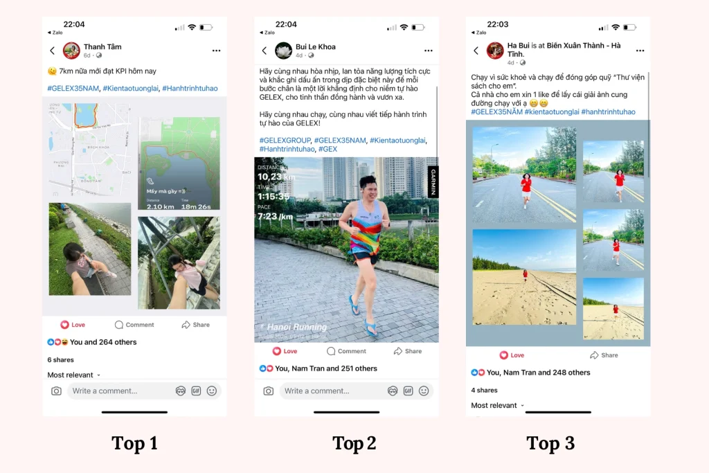 Top 3 VĐV “đạt giải Social Media “HÀNH TRÌNH TỰ HÀO” TRONG TUẦN ĐẦU TIÊN
